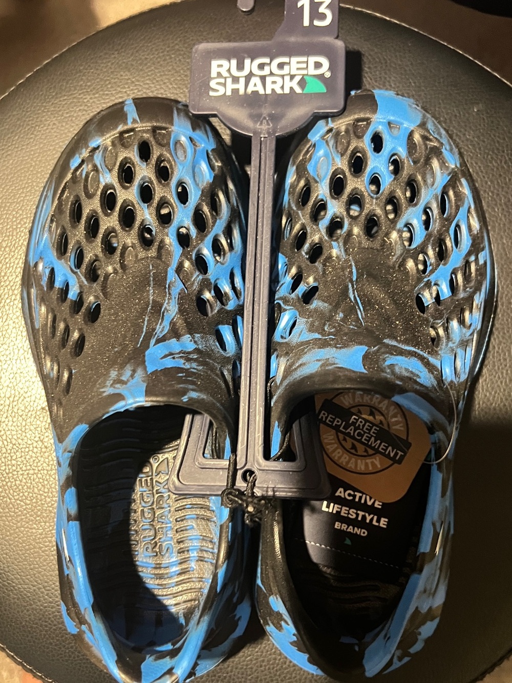 Rugged Shark Kids’ Blue & Black Water Shoes - Slip-On Swim Clogs